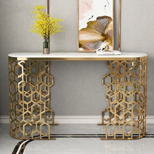 Luxurious Contemporary Metal Console Table With Marble Top