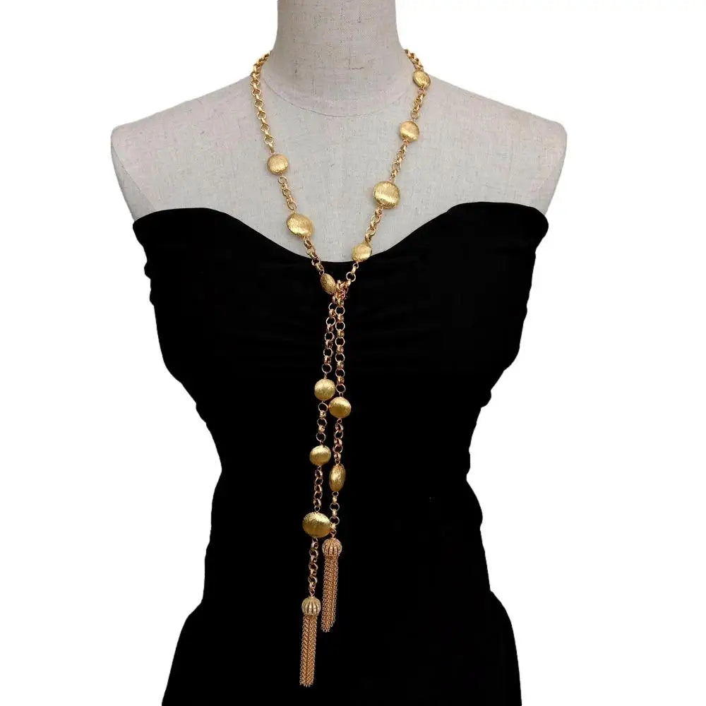 44" Gold Plated Beaded Metal Link Sweater Chain / Ruchi