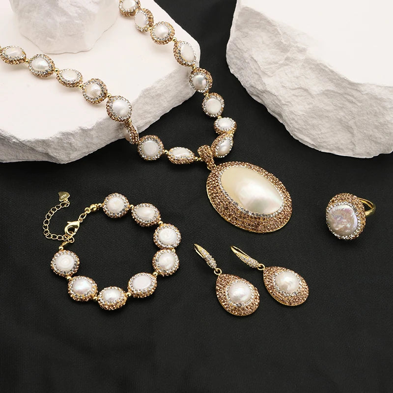 Enticing Pink Baroque Pearl Gold Plated Necklace Set / Ruchi