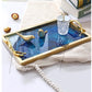 Agate Textured Golden Handled Glass Top Serving Tray / Ruchi