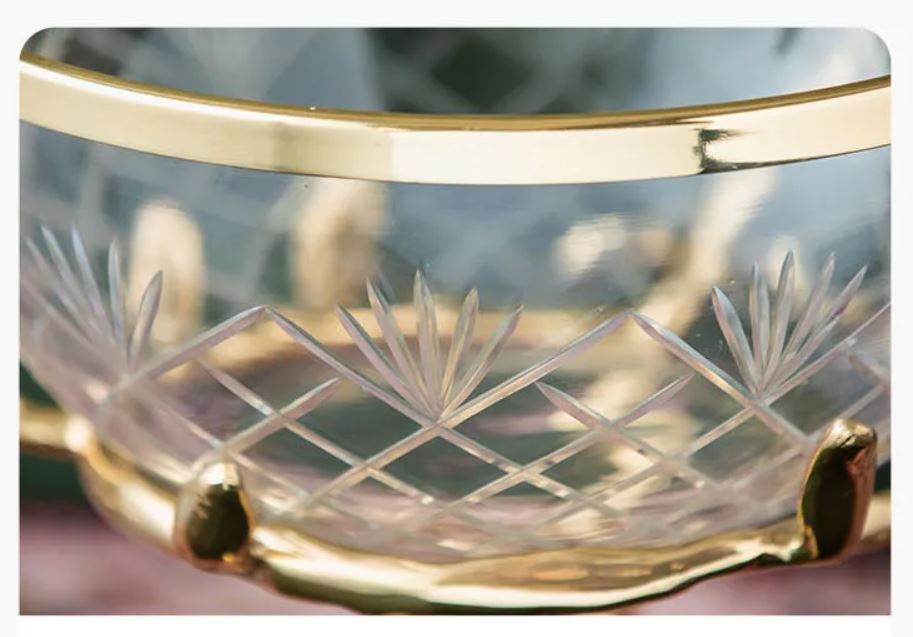 Bird Nest Design Glass Bowl With Brass Leg Fruit Tray / Ruchi