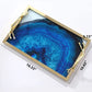 Agate Textured Golden Handled Glass Top Serving Tray / Ruchi