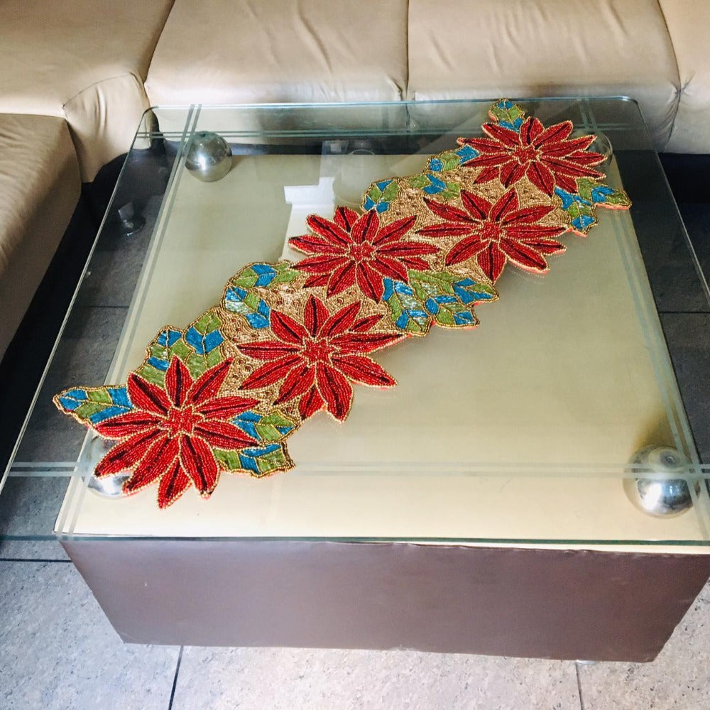 Exquisite Leafy Floral Design Beaded Table Runner / Ruchi