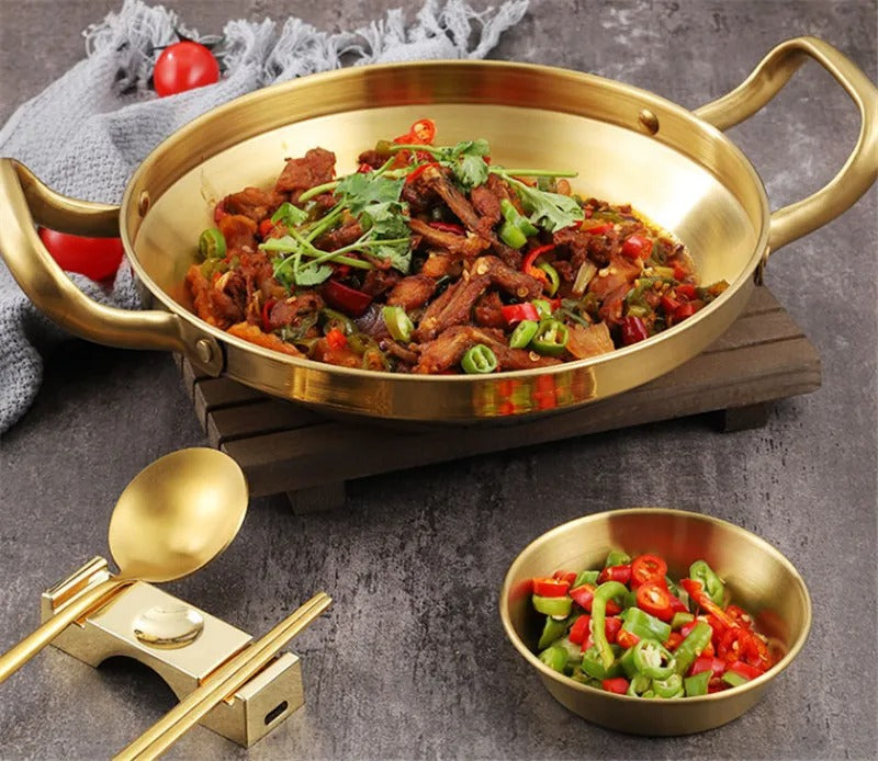 Elegant Brass Non Stick Cooking Pan With Handles / Ruchi