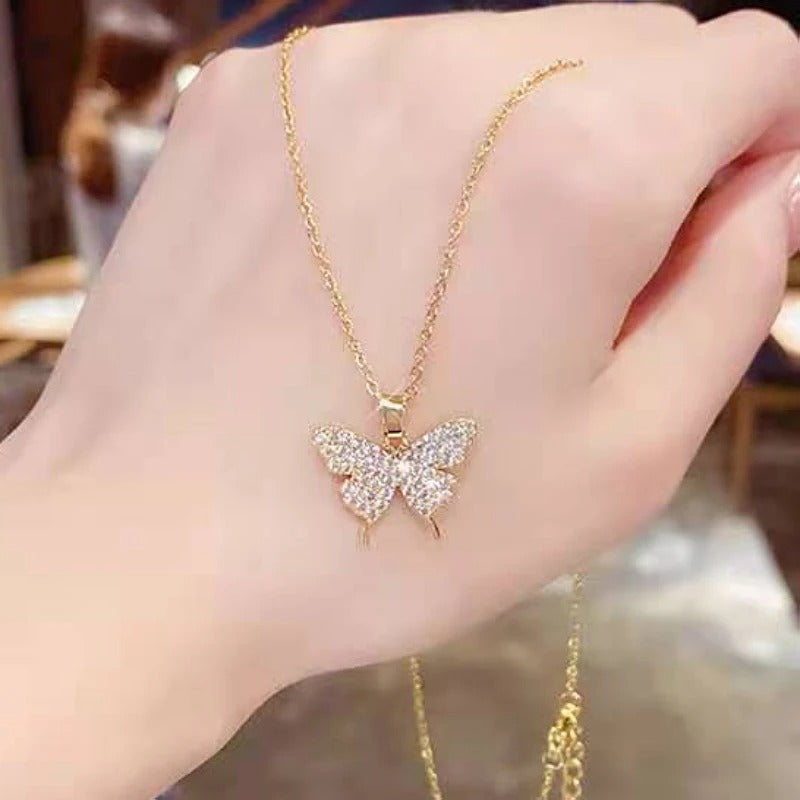 Enchanting Double Layered Crystal Figurine Pendant Clavicle Metal Necklace / Ruchi