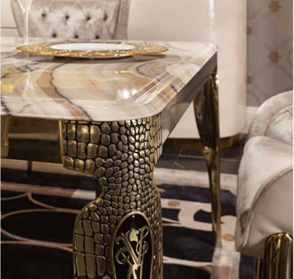 Luxurious Metallic Marble Top Dining Table Set / Ruchi