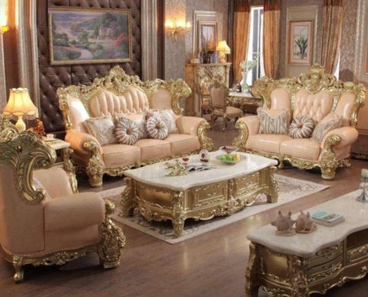 European Design Enchanting Button-Tufted Leather Sofa Set / Ruchi