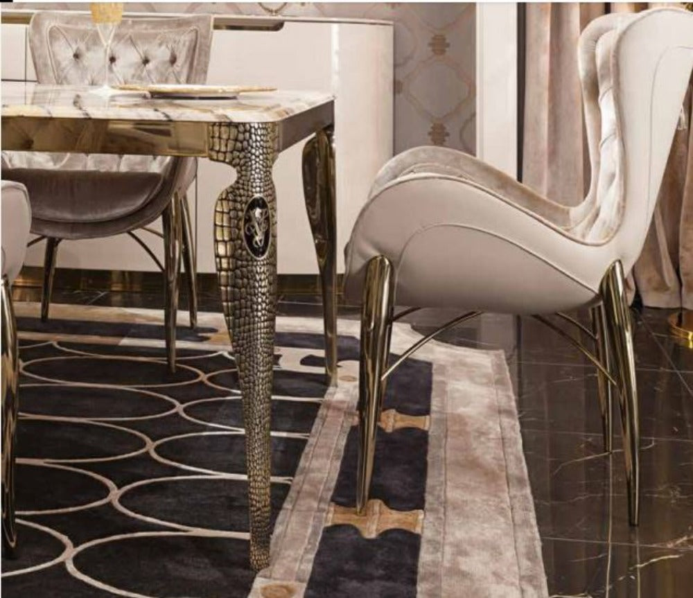 Luxurious Metallic Marble Top Dining Table Set / Ruchi