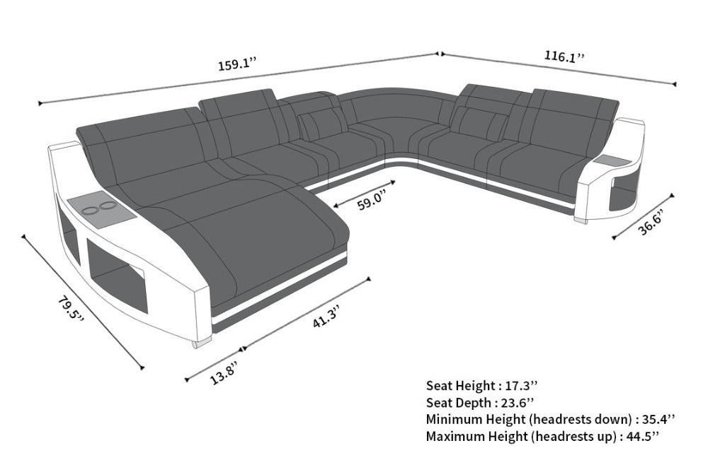 Contemporary Diamond Design Backrest LED Ensemble Leather Sectional Sofa / Ruchi