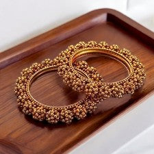 2 Pcs Modern Traditional Antique Indian Style Gold Plated Bangle / Ruchi