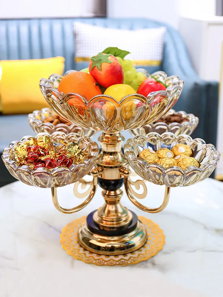 European Lotus Design Metal Fruit Stand With 5 Bowls / Ruchi