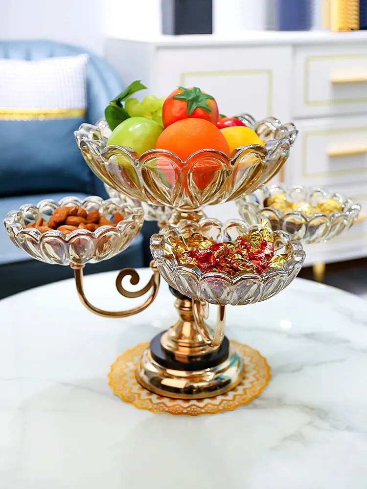 European Lotus Design Metal Fruit Stand With 5 Bowls / Ruchi