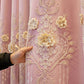 Enchanting Three Flowers Embellished Polyester Fabric Window Curtain / Ruchi