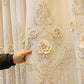 Enchanting Three Flowers Embellished Polyester Fabric Window Curtain / Ruchi