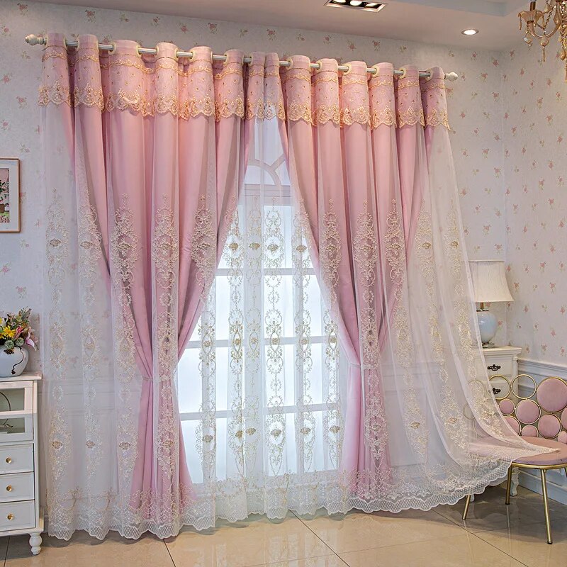 Elegant Double Layer Pattern Embroidered Tulle Window Curtain / Ruchi