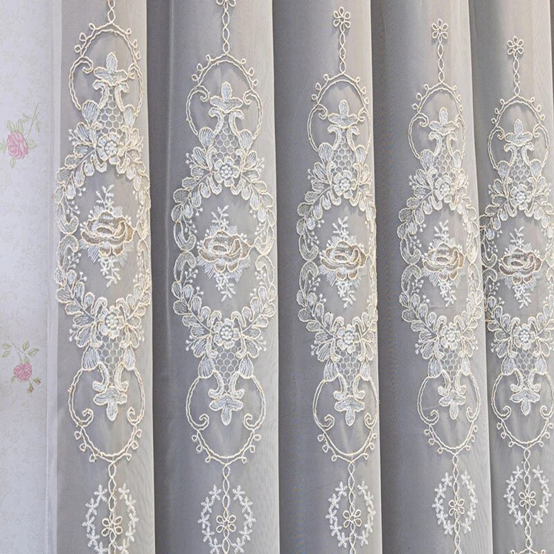 Elegant Double Layer Pattern Embroidered Tulle Window Curtain / Ruchi