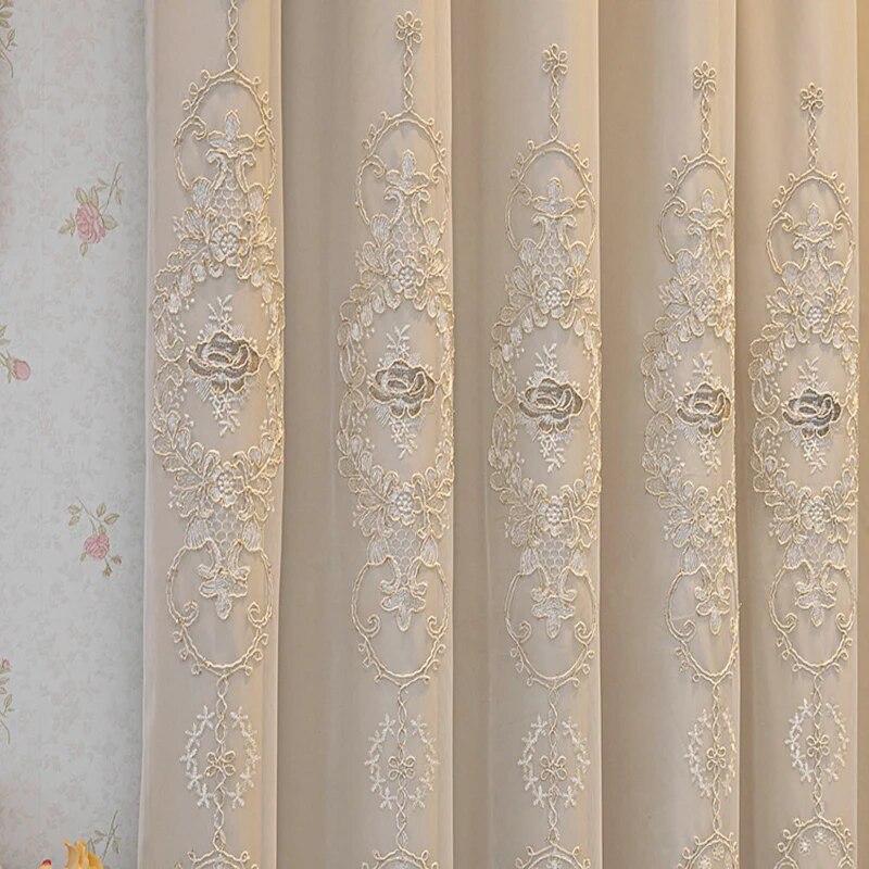 Elegant Double Layer Pattern Embroidered Tulle Window Curtain / Ruchi