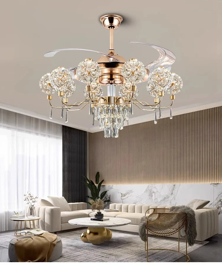 Modern Remote Control LED Chandelier Fan Light With 10 Heads / Ruchi