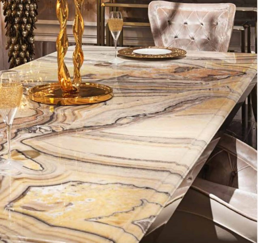 Luxurious Metallic Marble Top Dining Table Set / Ruchi