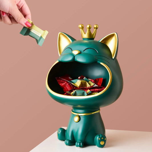 Endearing Laughing Cat Resin Statue With Storage / Ruchi