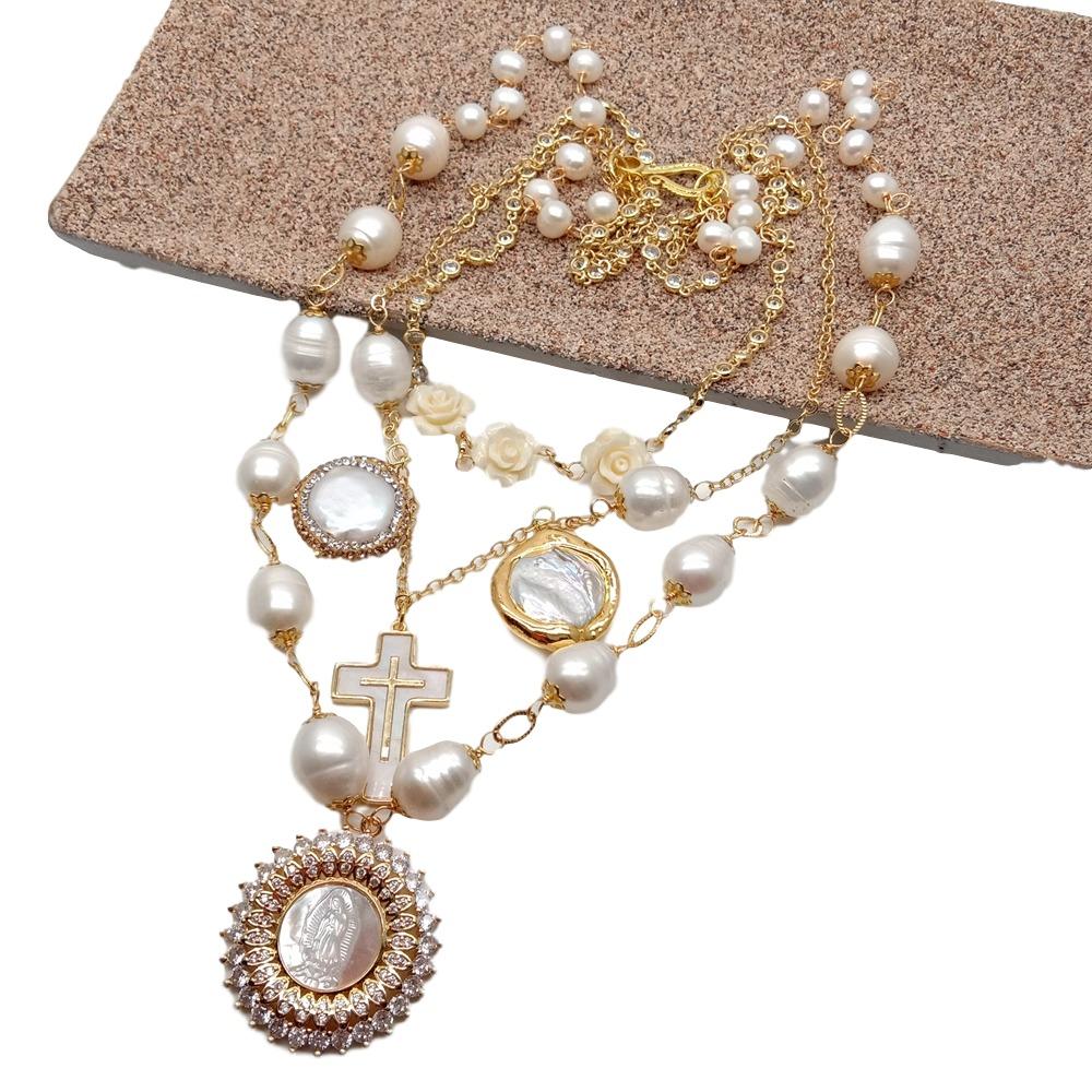 Cross Pendant 20 Inches White Shell Pearl Necklace For Women / Ruchi