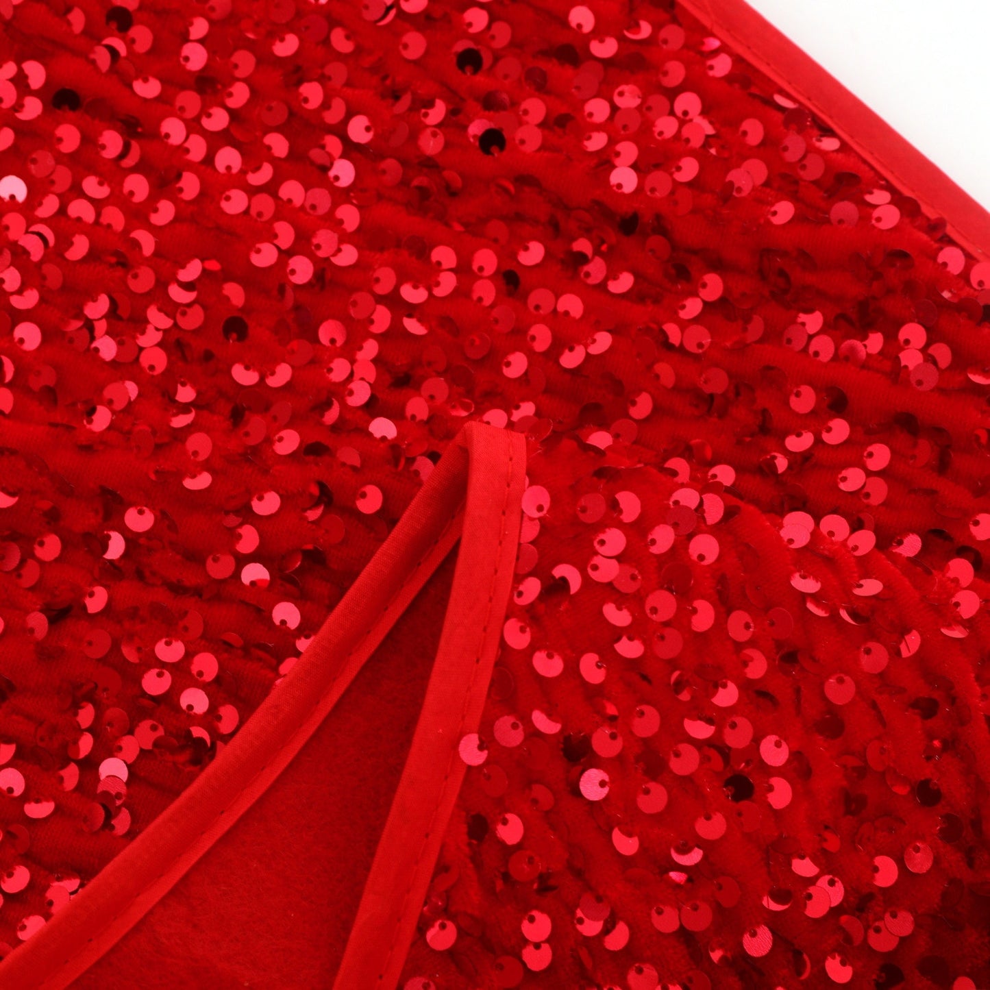 Glitzy Circular Skirt Design Red Fabric Christmas Tree Base / Ruchi