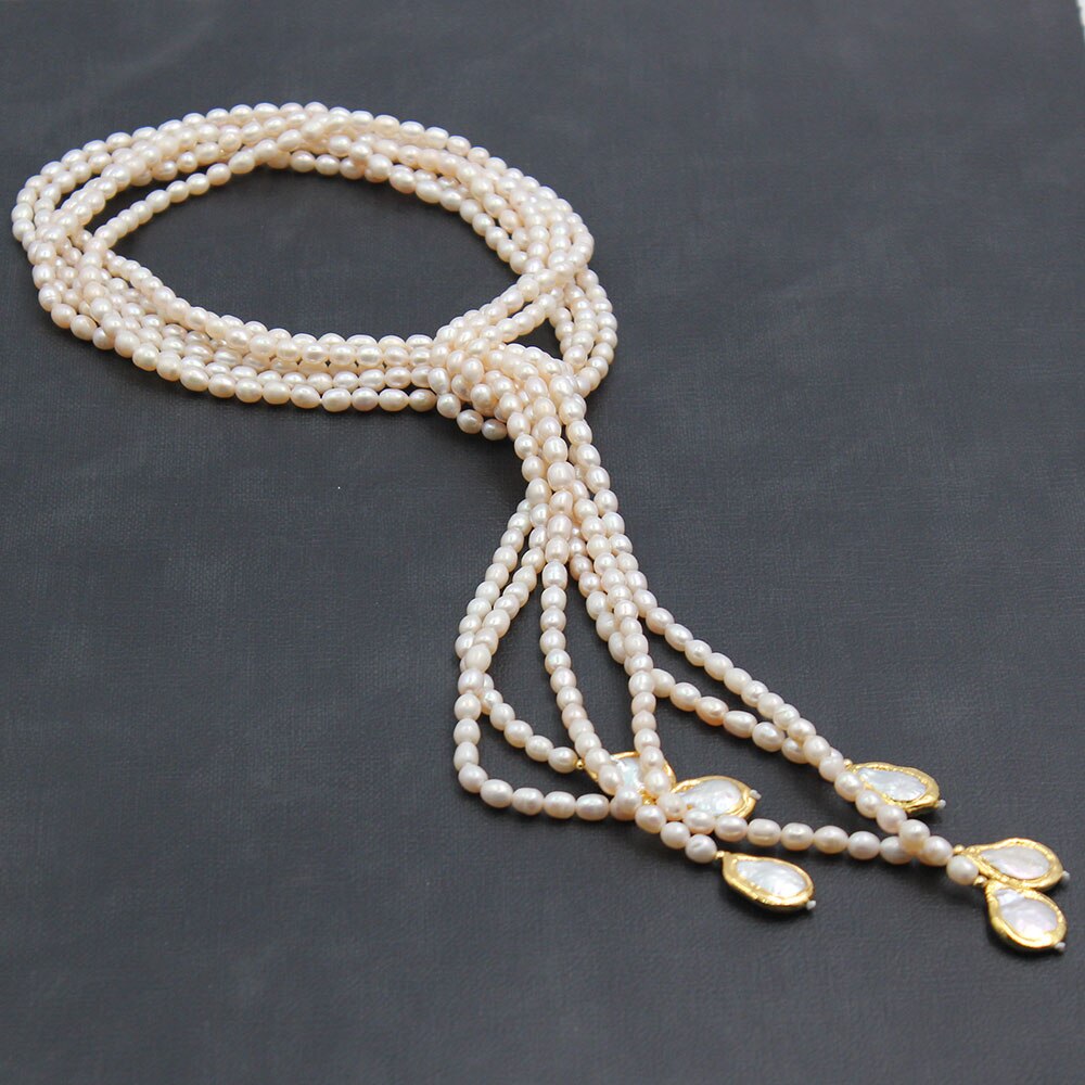 Lariat Style Women's 6 Rows White Pearl Necklace / Ruchi