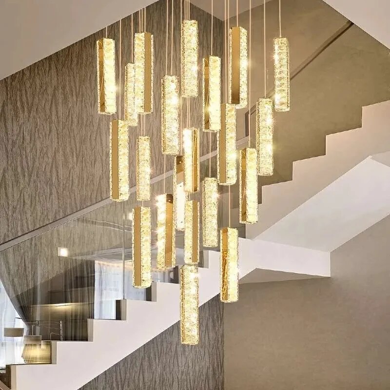 Contemporary Glitzy Crystal Bar Design Golden LED Chandelier / Ruchi