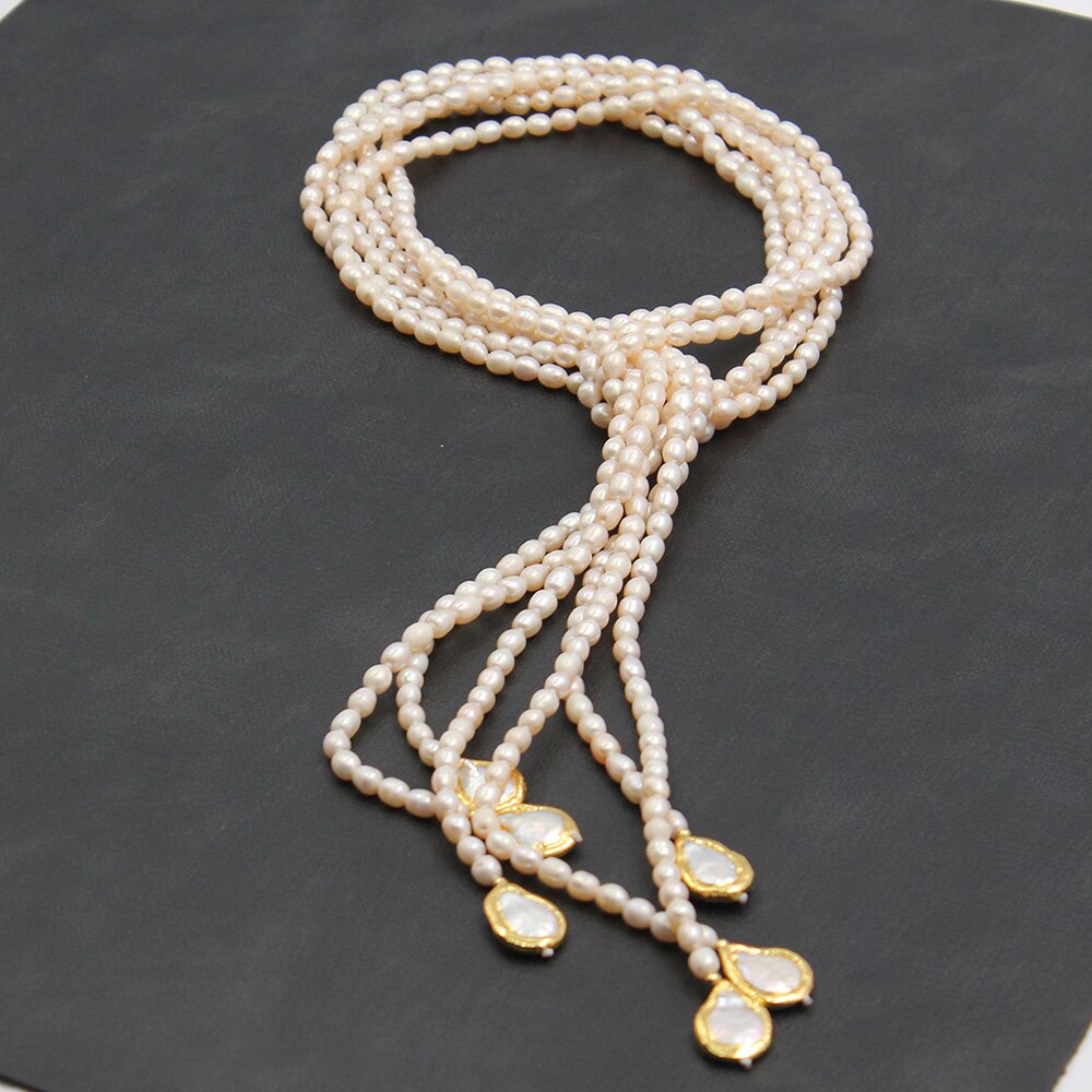 Lariat Style Women's 6 Rows White Pearl Necklace / Ruchi