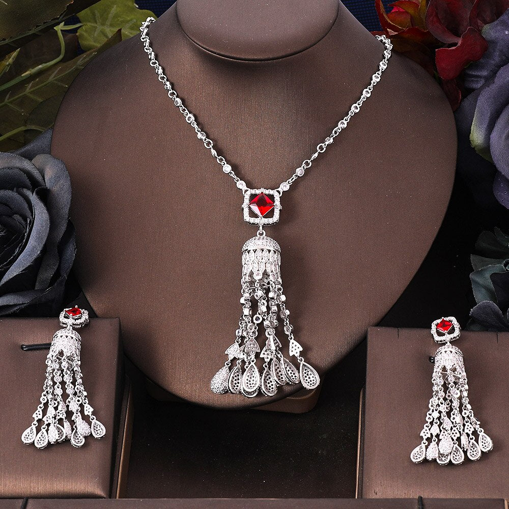 3 Pieces Cubic Zirconia Crystal Metal Pendant Jewelry Set / Ruchi