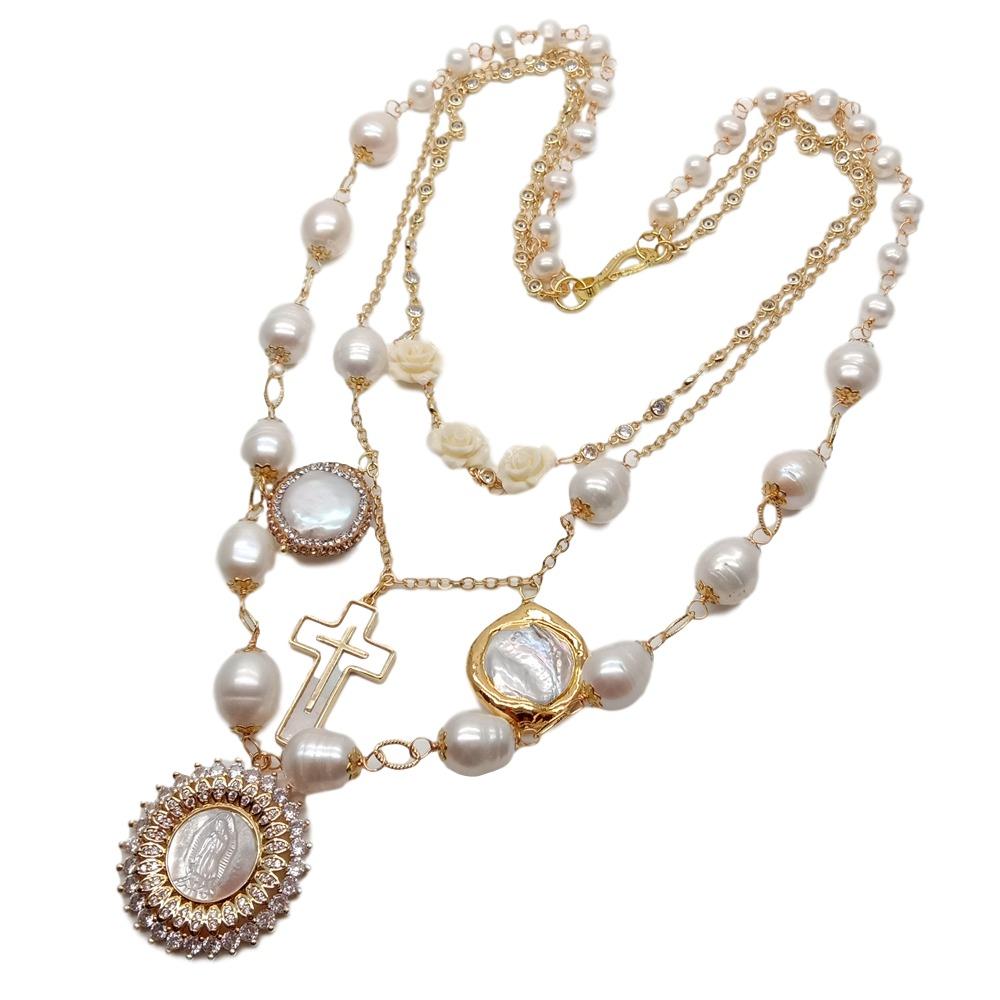 Cross Pendant 20 Inches White Shell Pearl Necklace For Women / Ruchi