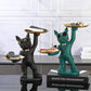 Bulldog Butler Resin Statue Holding 2 Metal Tray / Ruchi 