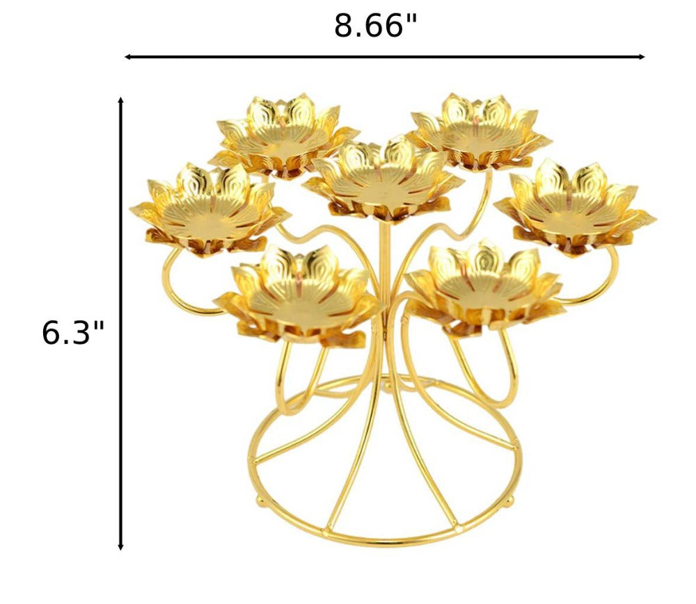 Elegant Lotus Design Golden Finish 7 Pc Candle Holders / Ruchi