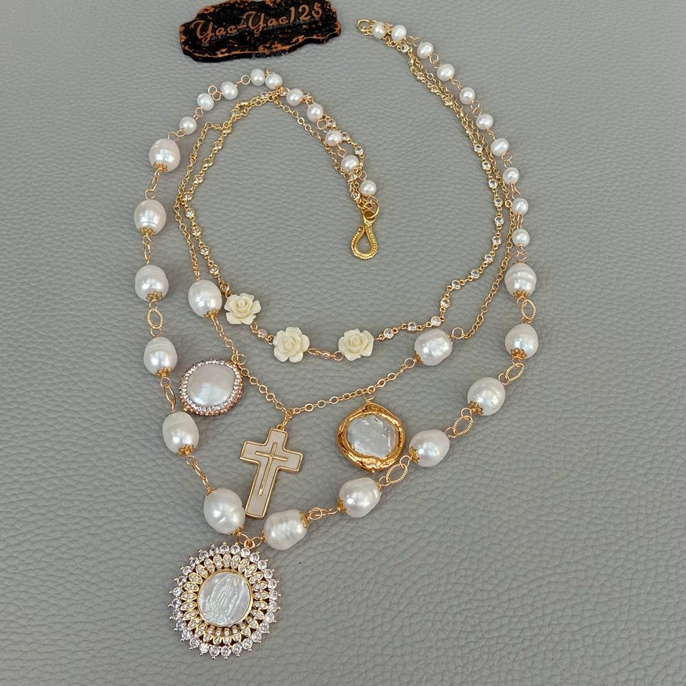 Cross Pendant 20 Inches White Shell Pearl Necklace For Women / Ruchi