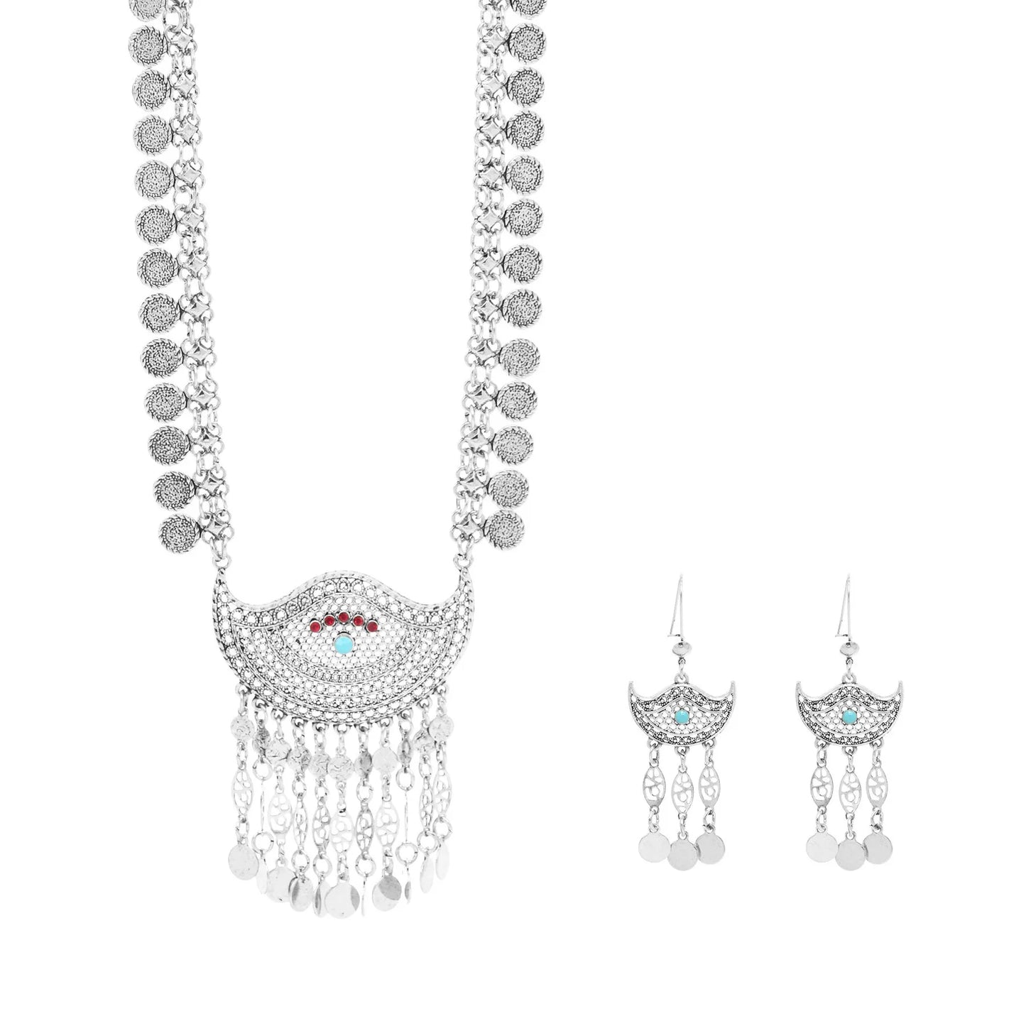 Bohemian Wave Shaped Coin Tassel Style Necklace Set / Ruchi