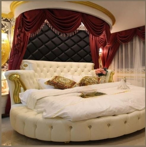 Leather Upholstery Modern Luxurious Round Bed / Ruchi