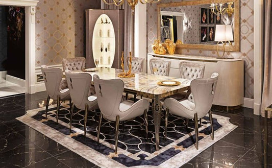 Luxurious Metallic Marble Top Dining Table Set / Ruchi