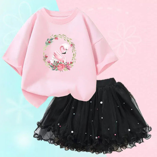 Adorning Floral And Flamingo Style Kids Dress / Ruchi