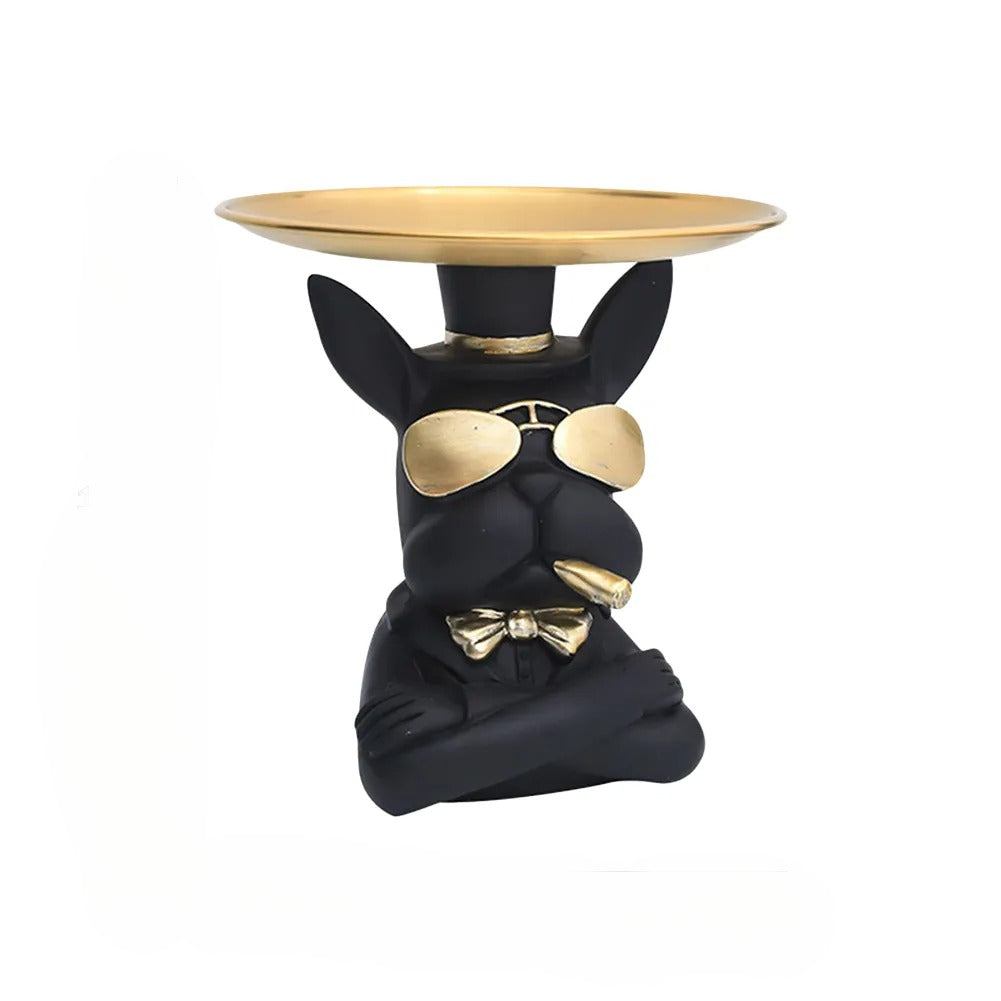 Charming Dog Statue With Metal Tray For Desk Decor / Ruchi