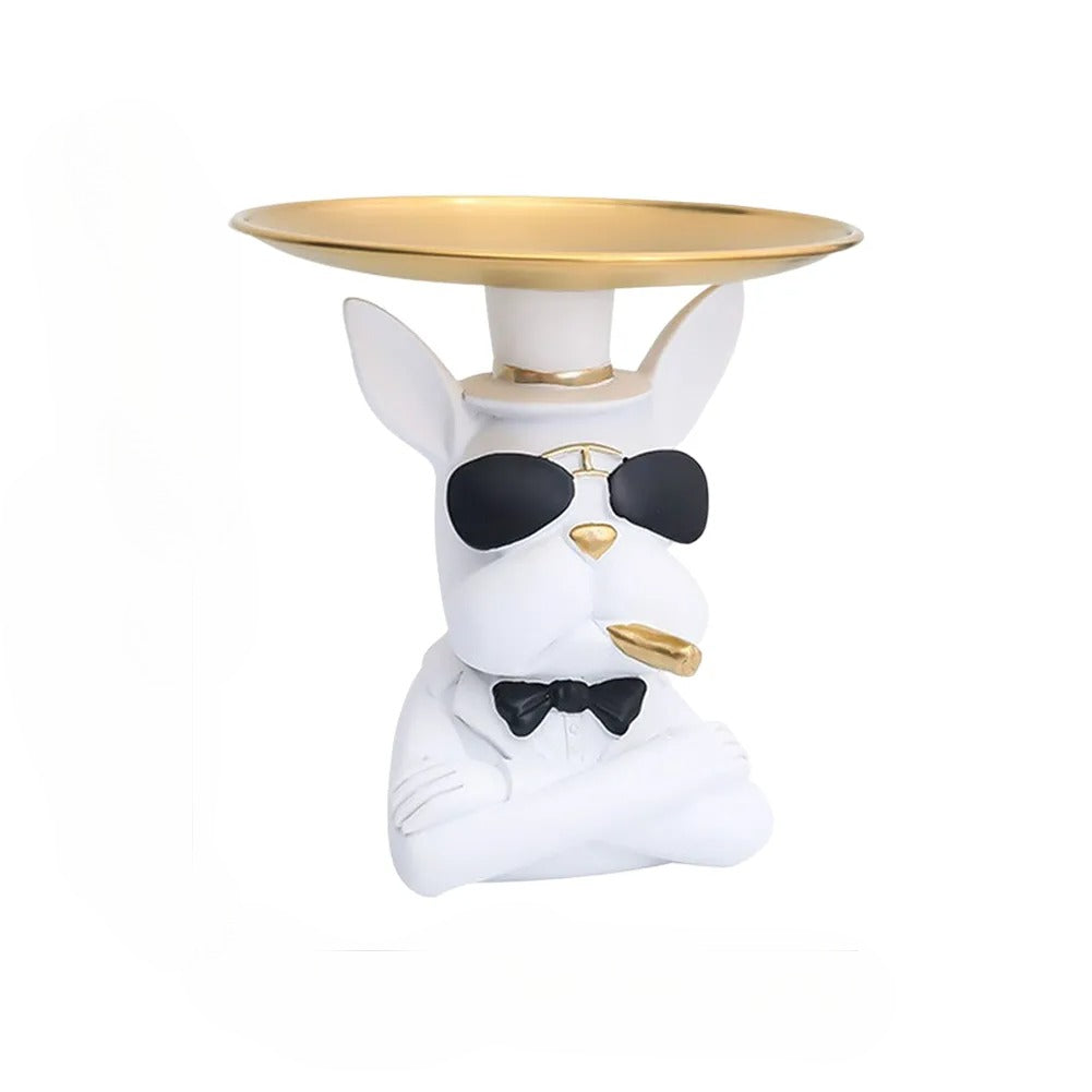 Charming Dog Statue With Metal Tray For Desk Decor / Ruchi