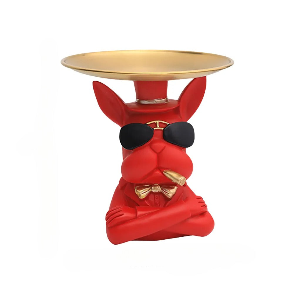 Charming Dog Statue With Metal Tray For Desk Decor / Ruchi