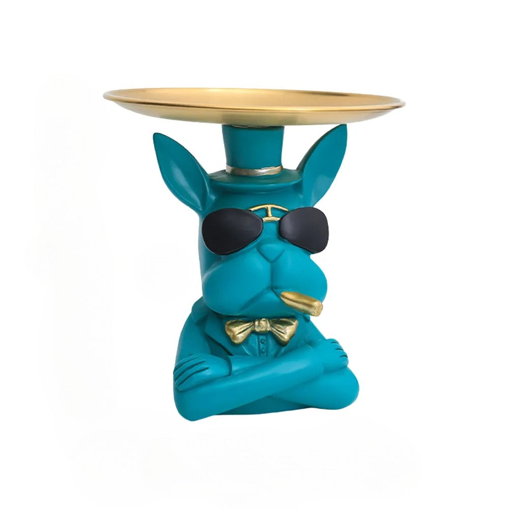 Charming Dog Statue With Metal Tray For Desk Decor / Ruchi