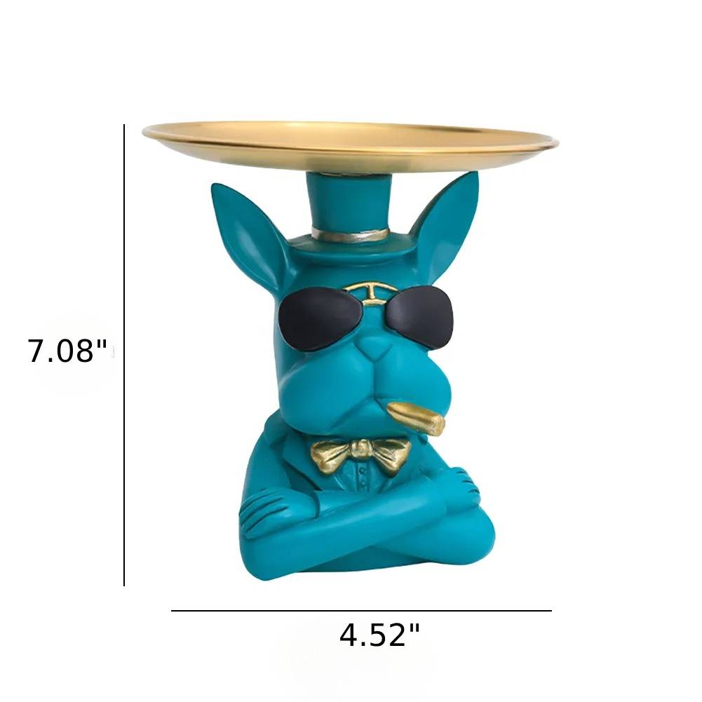 Charming Dog Statue With Metal Tray For Desk Decor / Ruchi