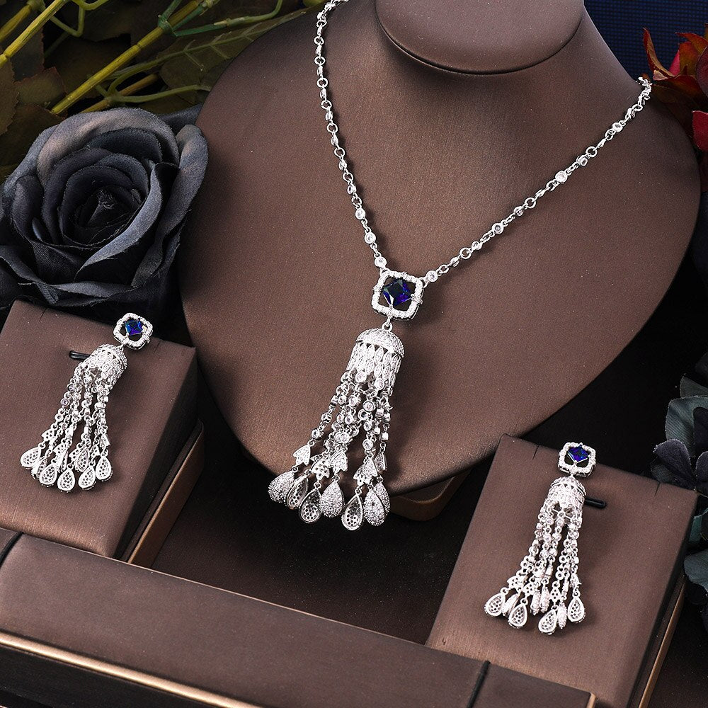 3 Pieces Cubic Zirconia Crystal Metal Pendant Jewelry Set / Ruchi