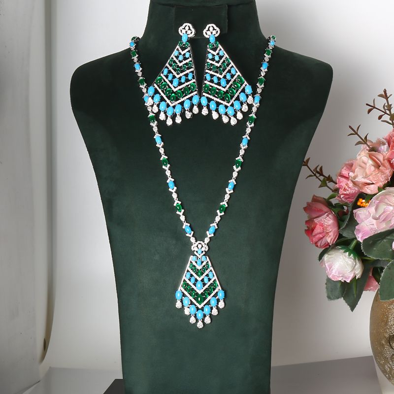 5 Pieces Bridal Jewelry Set Of Platinum And Cubic Zirconia Stone / Ruchi