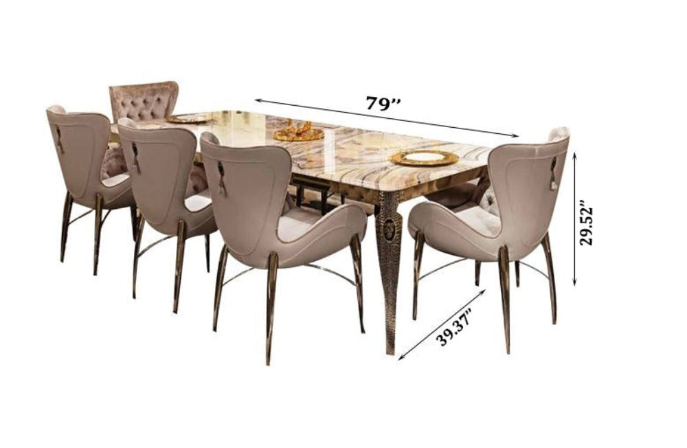 Luxurious Metallic Marble Top Dining Table Set / Ruchi