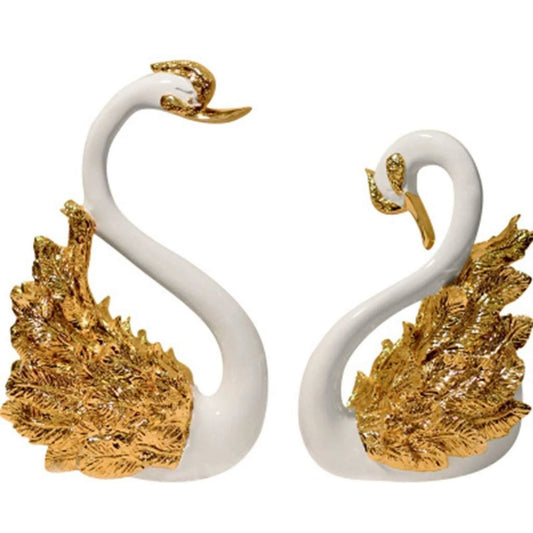 Eye-Pleasing White & Golden Resin Decorative Show Piece / Ruchi