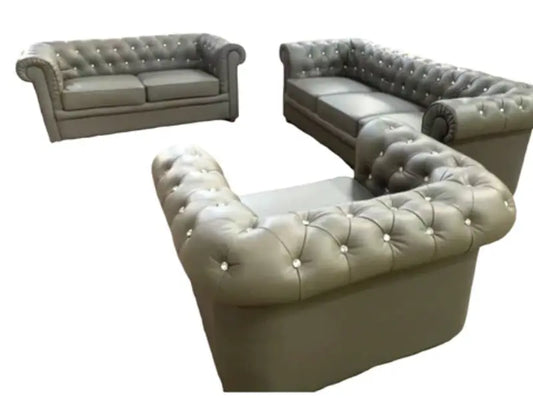 Enticing Fashionable Grain Leather Chesterfield Style 1-2-3 Seater Sofa Set / Ruchi