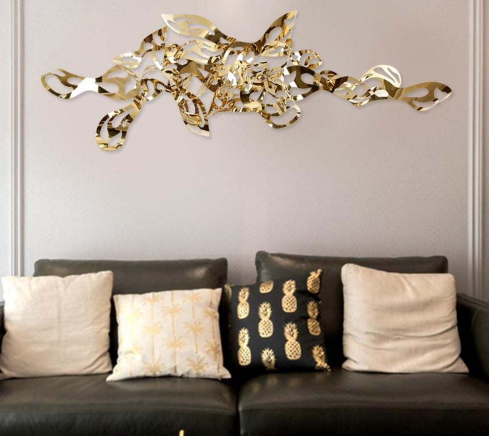 3D Stylistic Wavy Lines Abstract Golden Metal Wall Hanging / Ruchi