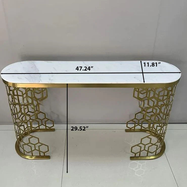 Luxurious Contemporary Metal Console Table With Marble Top / Ruchi